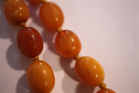 A single strand graduated amber bead necklace, 17in.